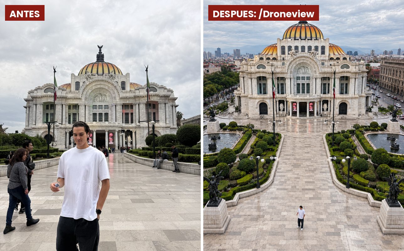 Antes y después del código /Droneview en ChatGPT
